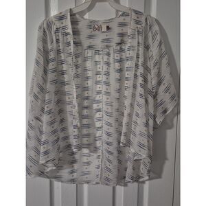 ♡♡♡ SO Casual IWhite Top with Navy Brushstroke and Mustard Dot Print Sz M